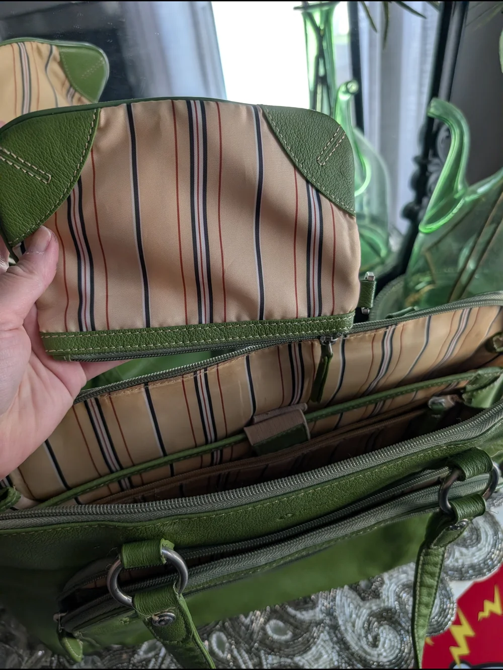 Franklin Covey Olive Green Leather Laptop Tote